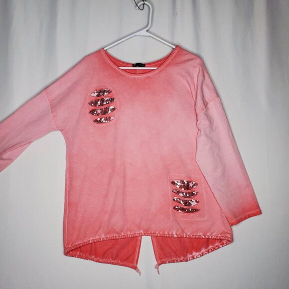 Belle Amore Italy Sequin Top Women L/XL Pink Fleece Drawstring Shabby Chic Boho - Picture 4 of 7